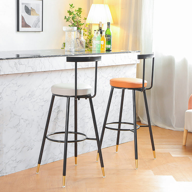 Glam Low Back Footrest Barstool Matte Finish Leather Reception Stool