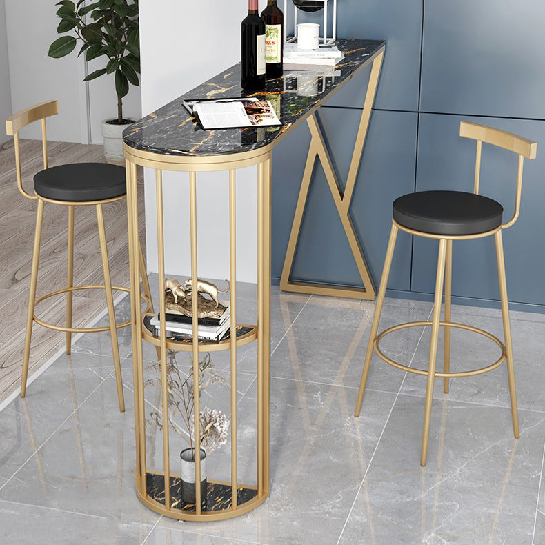 Contemporary Round Bar and Counter Stool Metal Stool with 4 Gold Legs