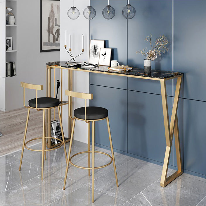 Contemporary Round Bar and Counter Stool Metal Stool with 4 Gold Legs