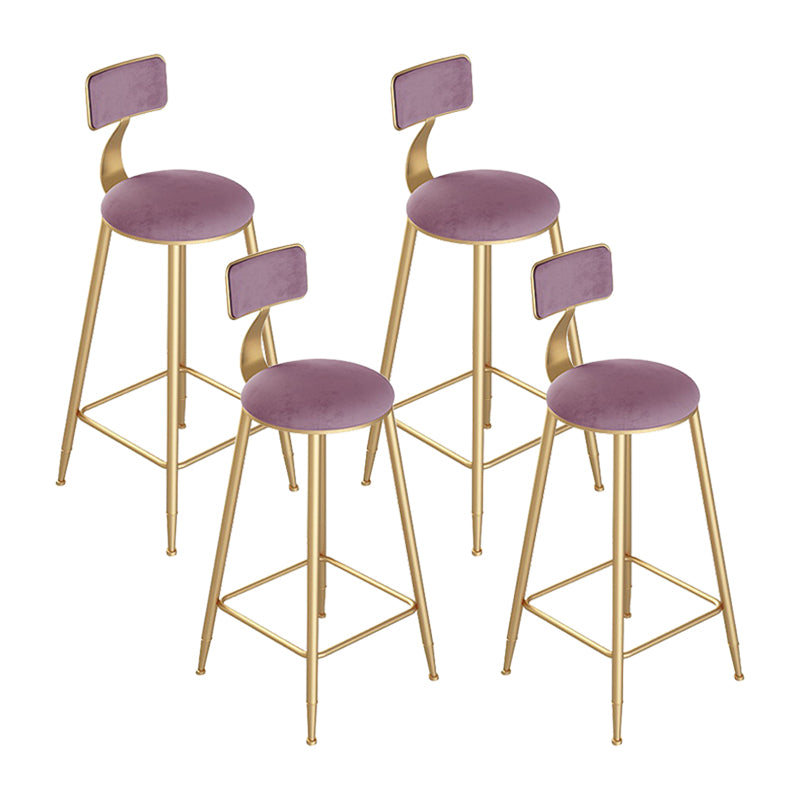 Contemporary Round Bar and Counter Stool Low Back Stool with 4 Gold Legs