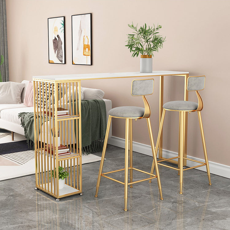 Contemporary Round Bar and Counter Stool Low Back Stool with 4 Gold Legs
