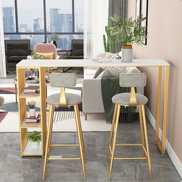 Contemporary Round Bar and Counter Stool Low Back Stool with 4 Gold Legs