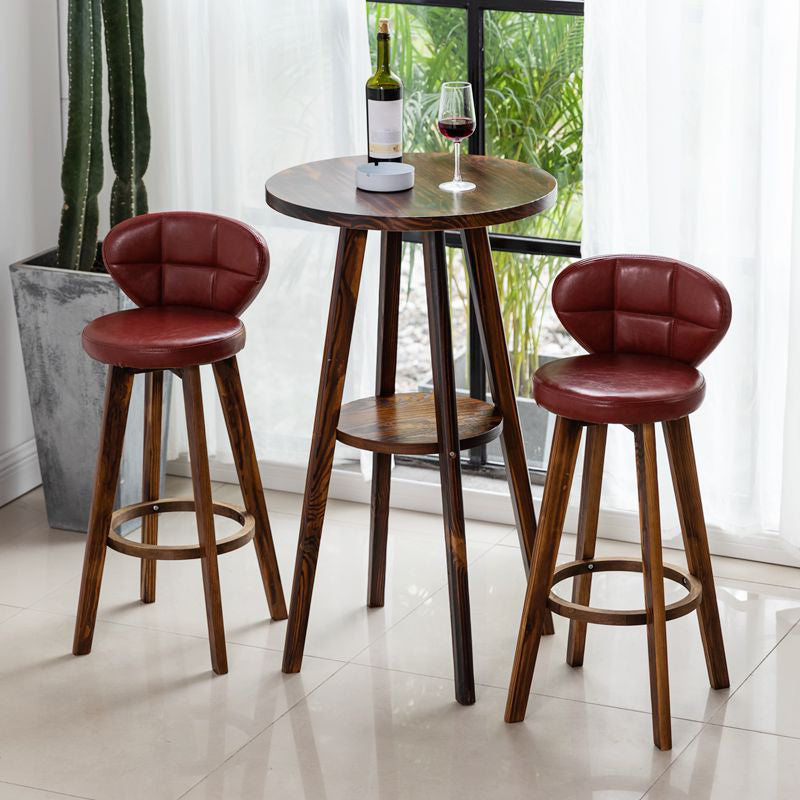 Contemporary Solid Wood Barstool Indoor Bar Stool with Footrest and Cushion