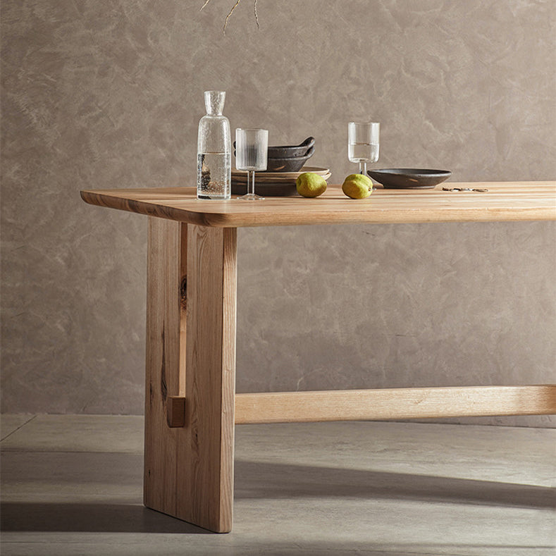Modern Pine Solid Wood Table for Restaurant Rectangle Dining Table with Trestle Base