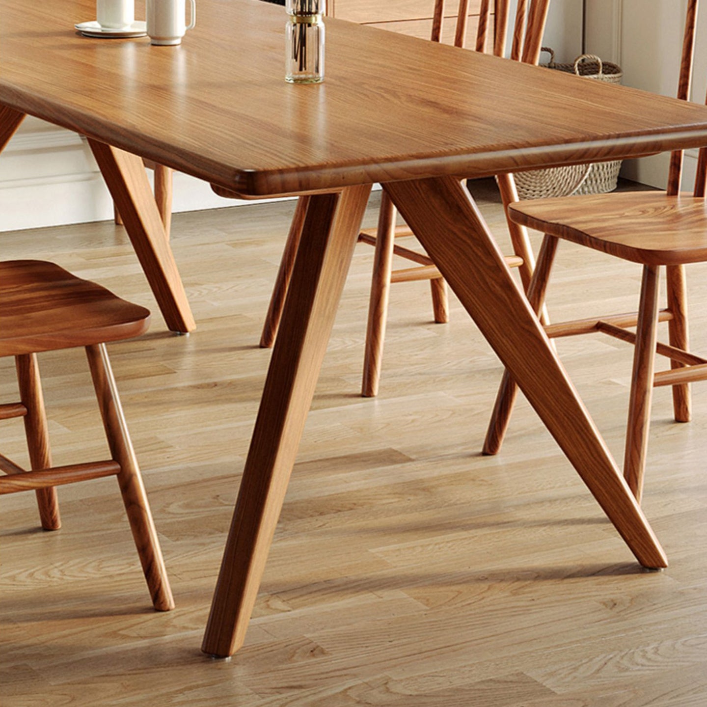 Modern Pine Wood Table for Restaurant Rectangle Dining Table in Nature with 4 Legs