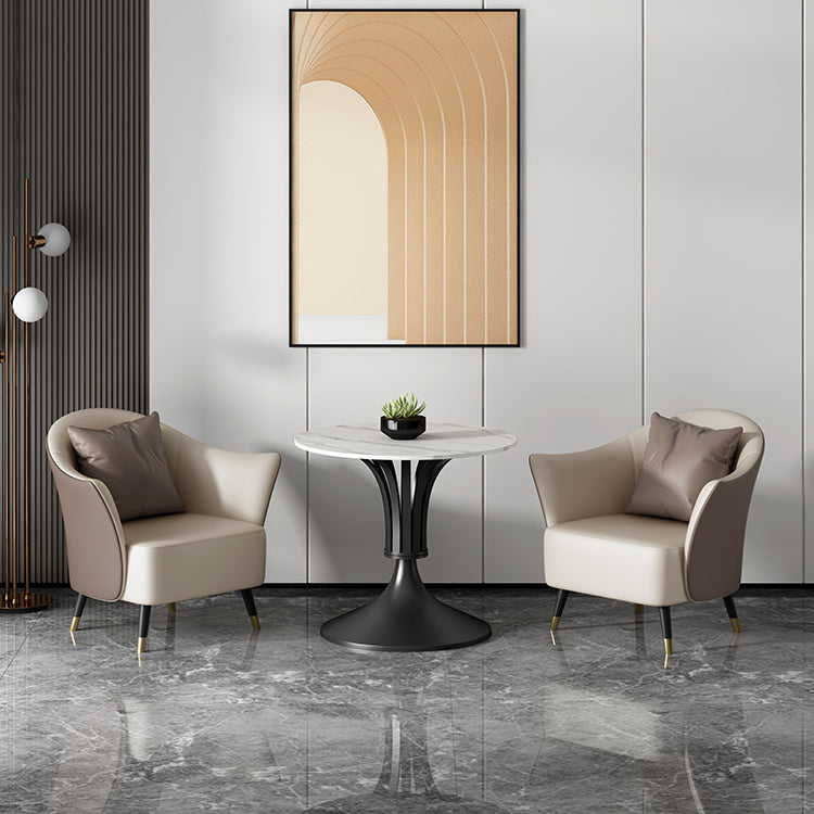 Metal Traditional Luxury Round Table Sintered Stone Indoor Table with Tulip Base