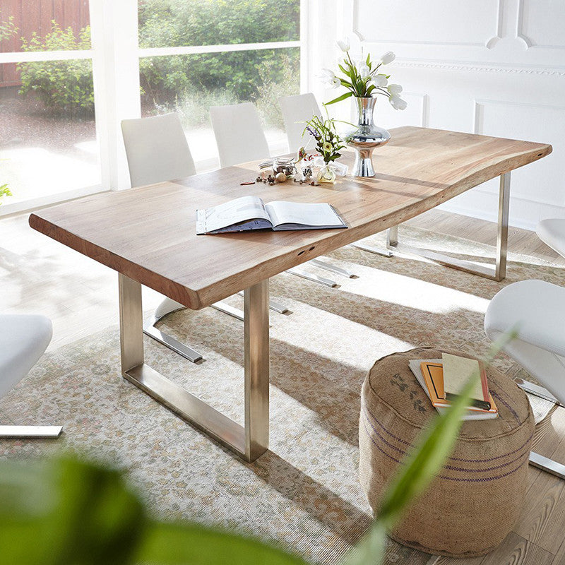 Rectangle Double Pedestal Glam Table Wood Color Fixed Table of Pinewood Solid Wood
