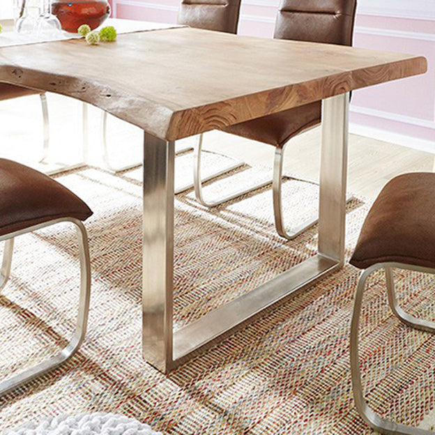 Rectangle Double Pedestal Glam Table Wood Color Fixed Table of Pinewood Solid Wood