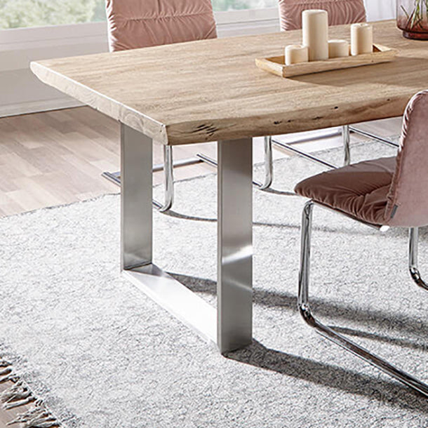 Rectangle Double Pedestal Glam Table Wood Color Fixed Table of Pinewood Solid Wood