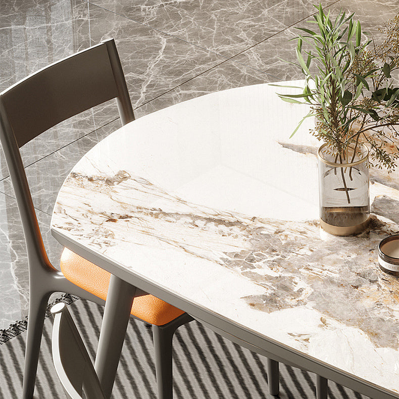 Modern Round Dining Table Stone Top Dining Table with 4 Wood Legs