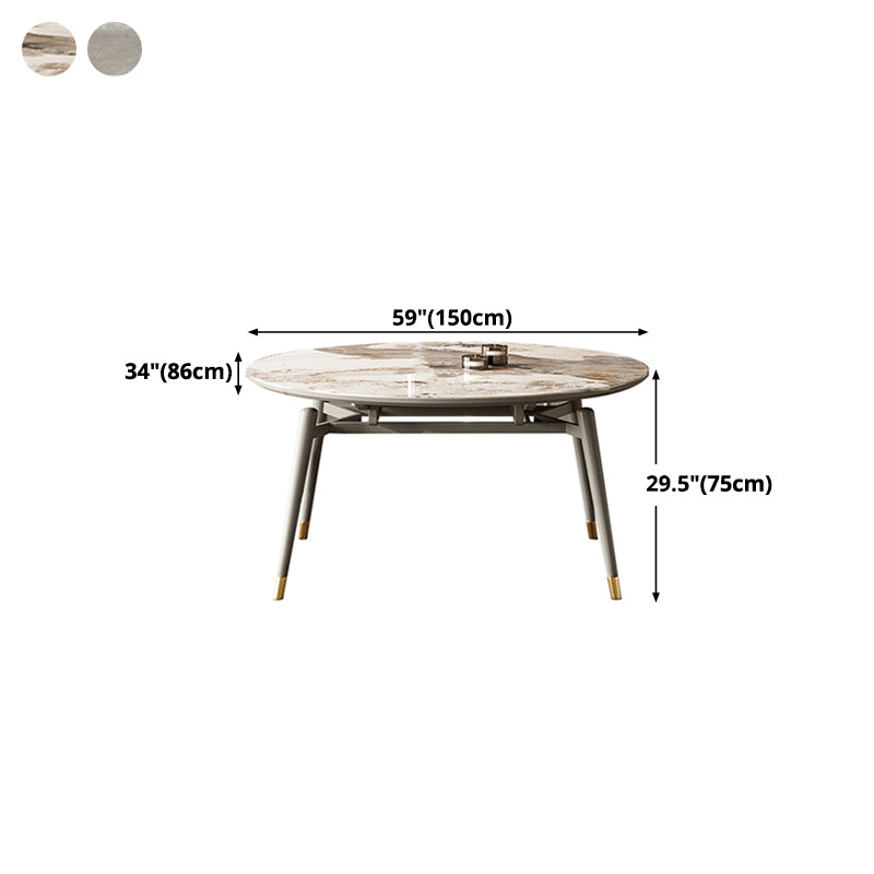 Modern Round Dining Table Stone Top Dining Table with 4 Wood Legs