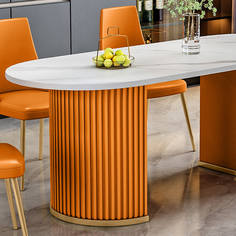 Stone White Top Dining Table Modern Dining Table with Double Pedestal Base