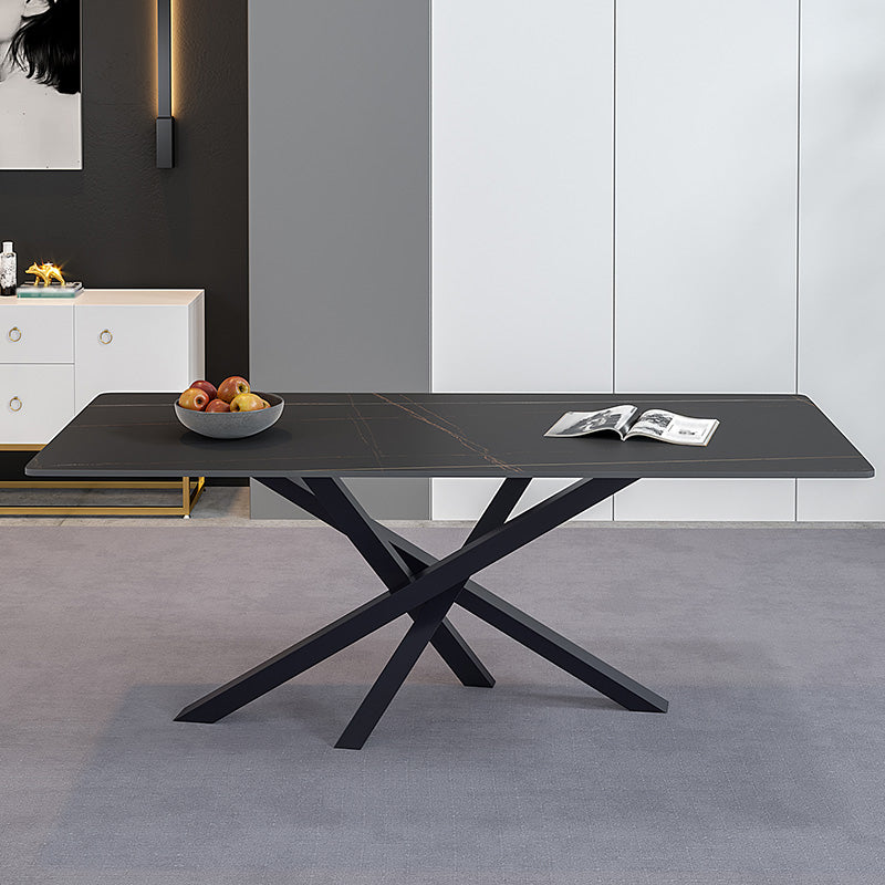 Luxury Sintered Stone Top Dining Table Rectangle Table with Metal Pedestal