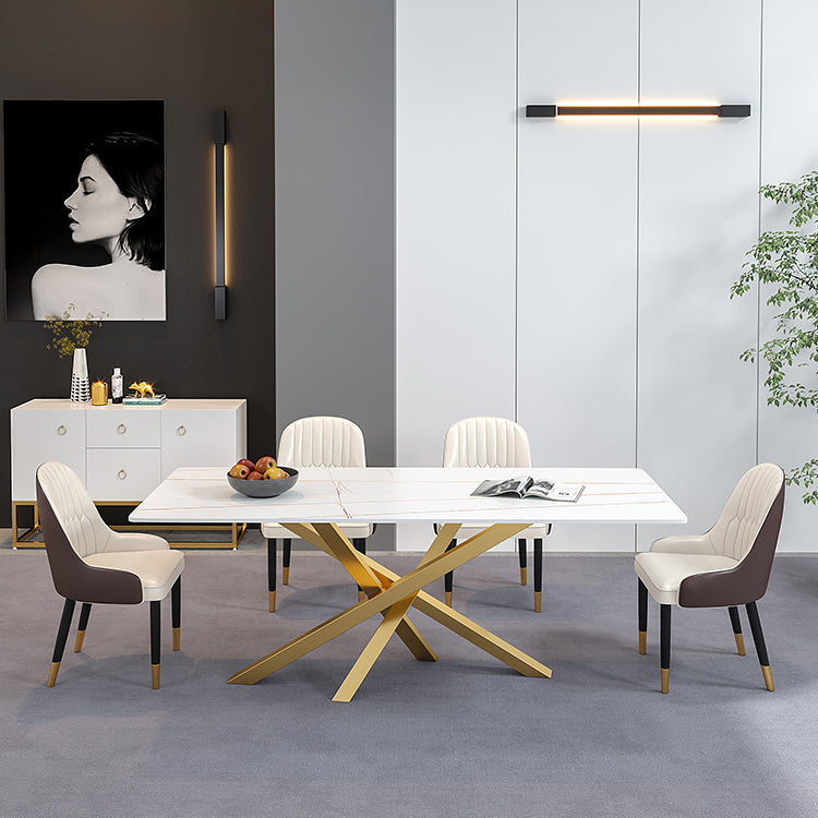 Luxury Sintered Stone Top Dining Table Rectangle Table with Metal Pedestal