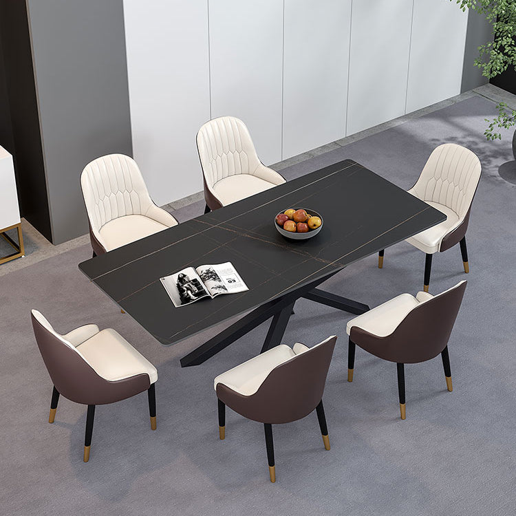 Luxury Sintered Stone Top Dining Table Rectangle Table with Metal Pedestal