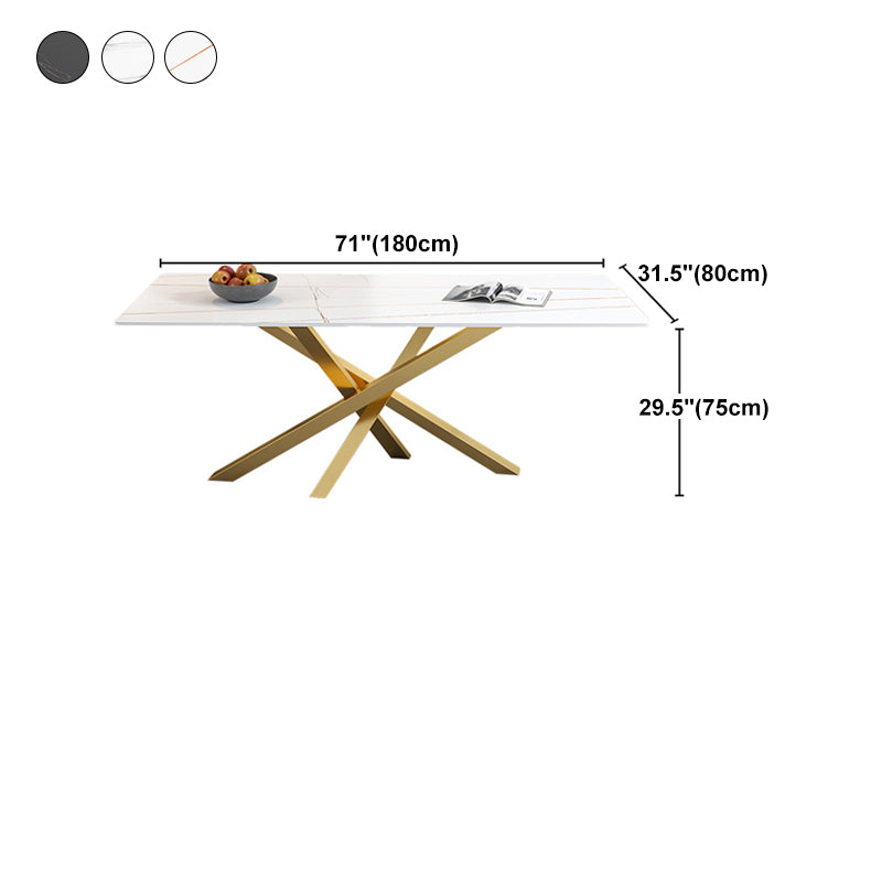 Luxury Sintered Stone Top Dining Table Rectangle Table with Metal Pedestal