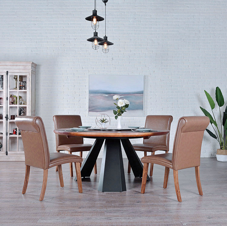 Round Folding Table in Brown Modern Solid Wood Convertible Dining Table