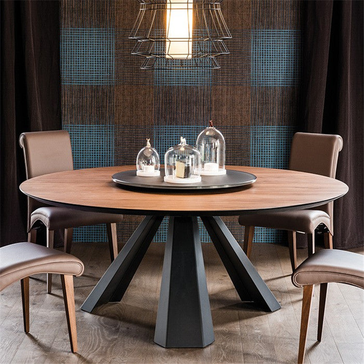 Round Folding Table in Brown Modern Solid Wood Convertible Dining Table