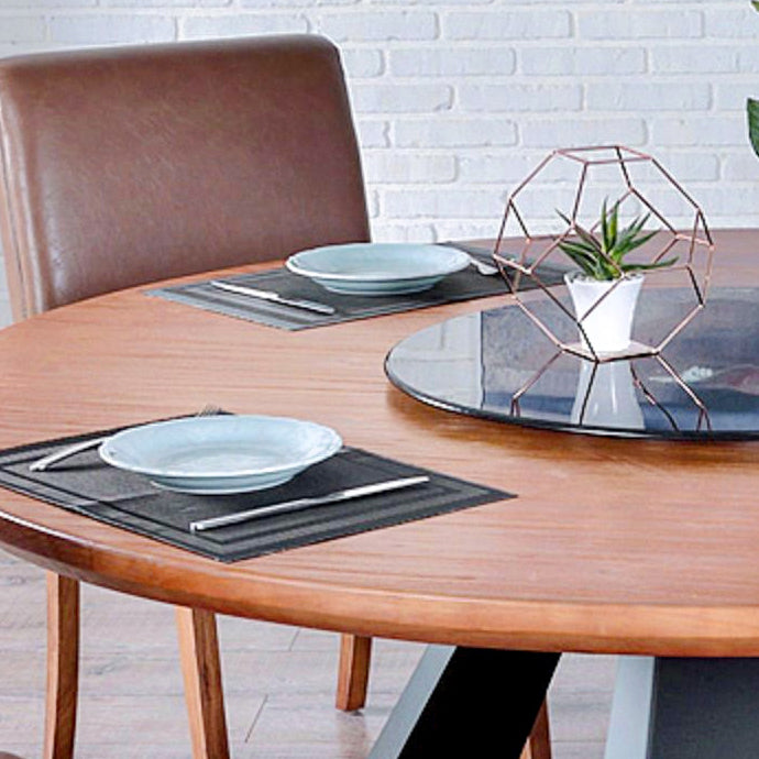 Round Folding Table in Brown Modern Solid Wood Convertible Dining Table