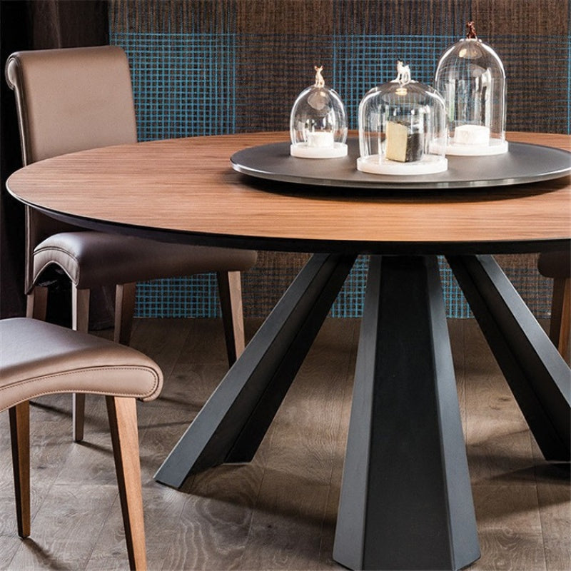 Round Folding Table in Brown Modern Solid Wood Convertible Dining Table