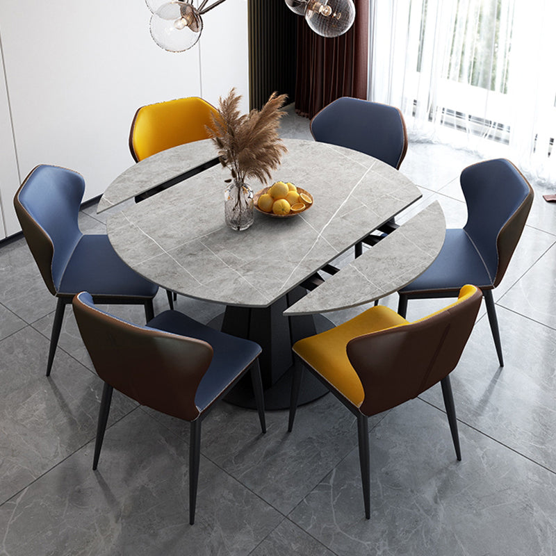 Modern Sintered Stone Top Dining Table Extendable Round Table with Pedestal Base