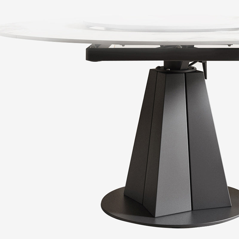 Modern Sintered Stone Top Dining Table Extendable Round Table with Pedestal Base