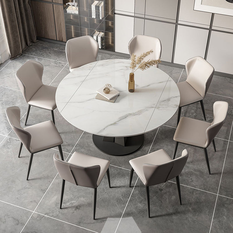 Modern Sintered Stone Top Dining Table Extendable Round Table with Pedestal Base