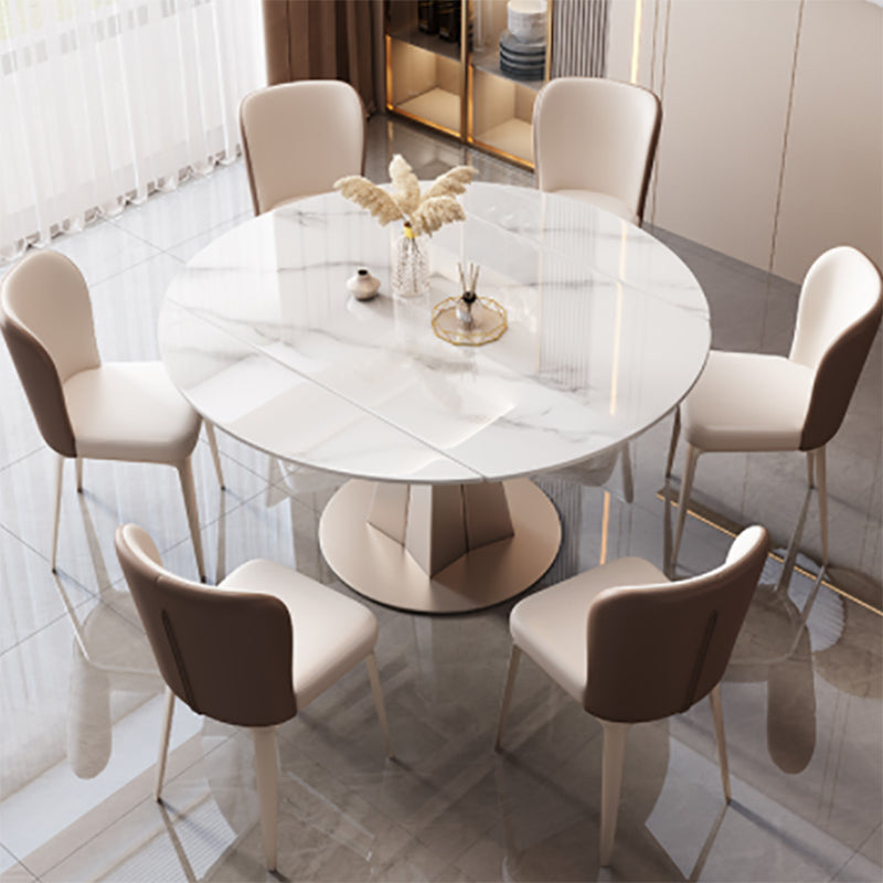 Modern Sintered Stone Top Dining Table Extendable Round Table with Pedestal Base