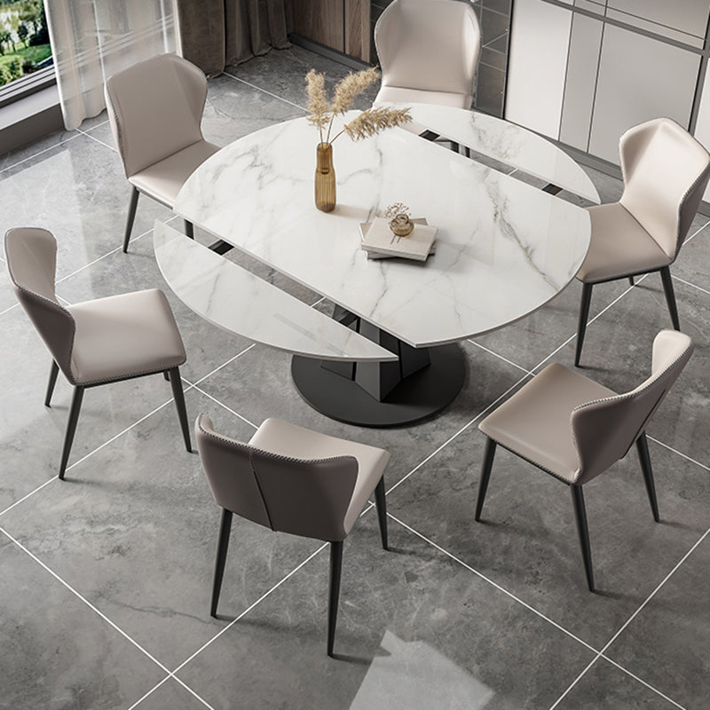 Modern Sintered Stone Top Dining Table Extendable Round Table with Pedestal Base