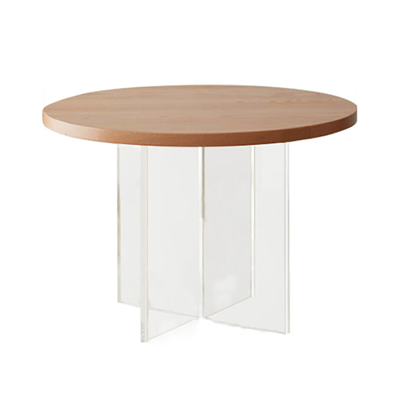Pine and Acrylic Round Dining Table Modern Natural Dinner Table Kitchen Home