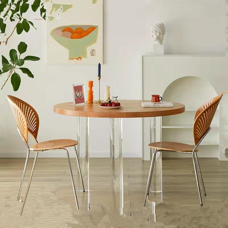Pine and Acrylic Round Dining Table Modern Natural Dinner Table Kitchen Home