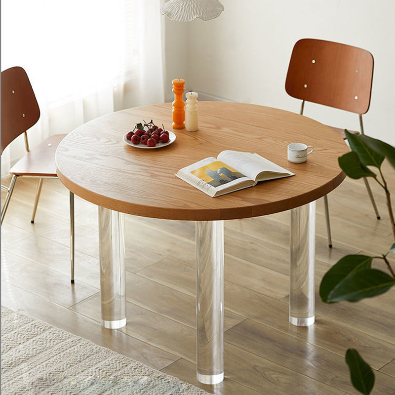 Pine and Acrylic Round Dining Table Modern Natural Dinner Table Kitchen Home