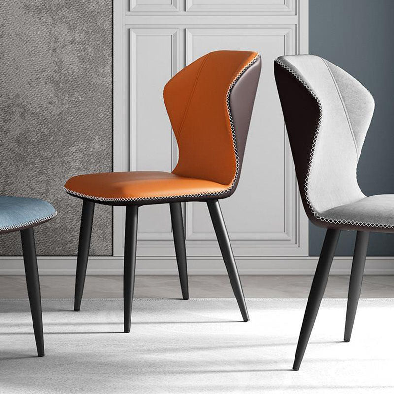 Contemporary Leather Wingback Side Chair Matte Finish Bedroom Dining Chair