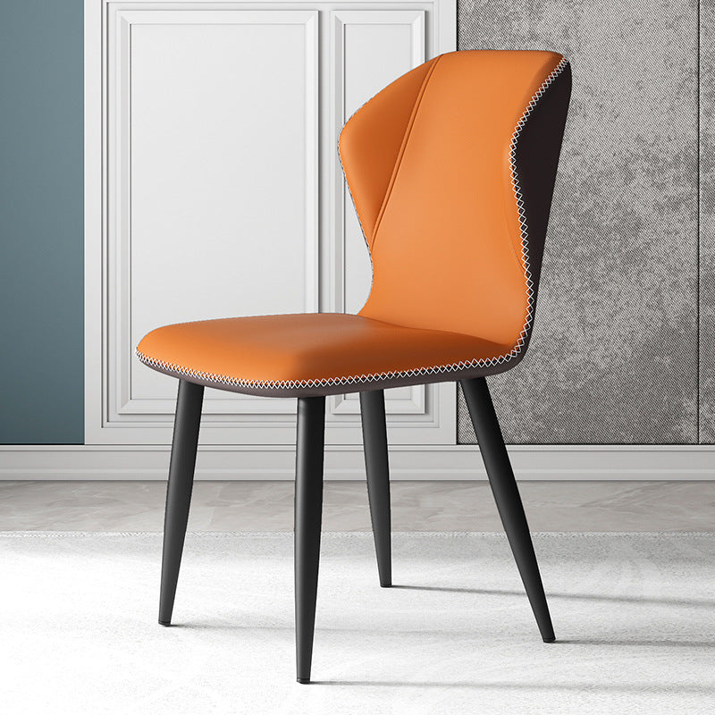 Contemporary Leather Wingback Side Chair Matte Finish Bedroom Dining Chair