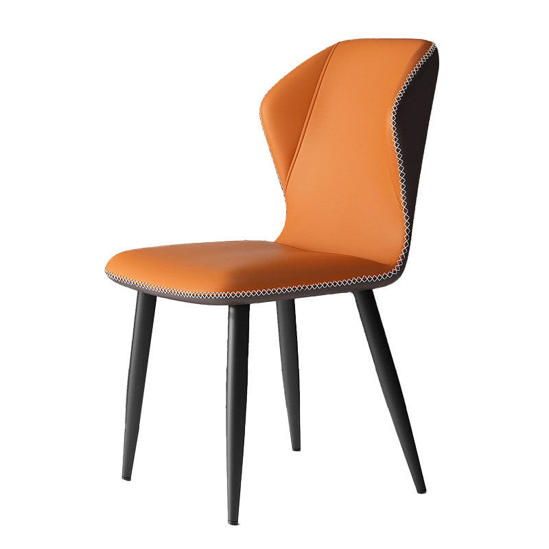 Contemporary Leather Wingback Side Chair Matte Finish Bedroom Dining Chair