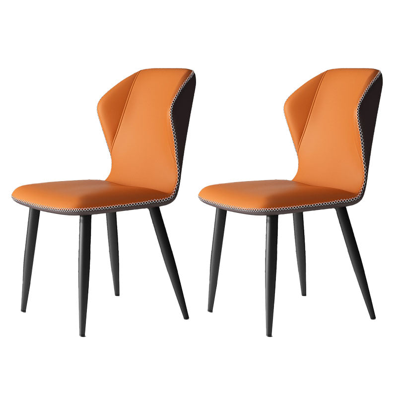 Contemporary Leather Wingback Side Chair Matte Finish Bedroom Dining Chair