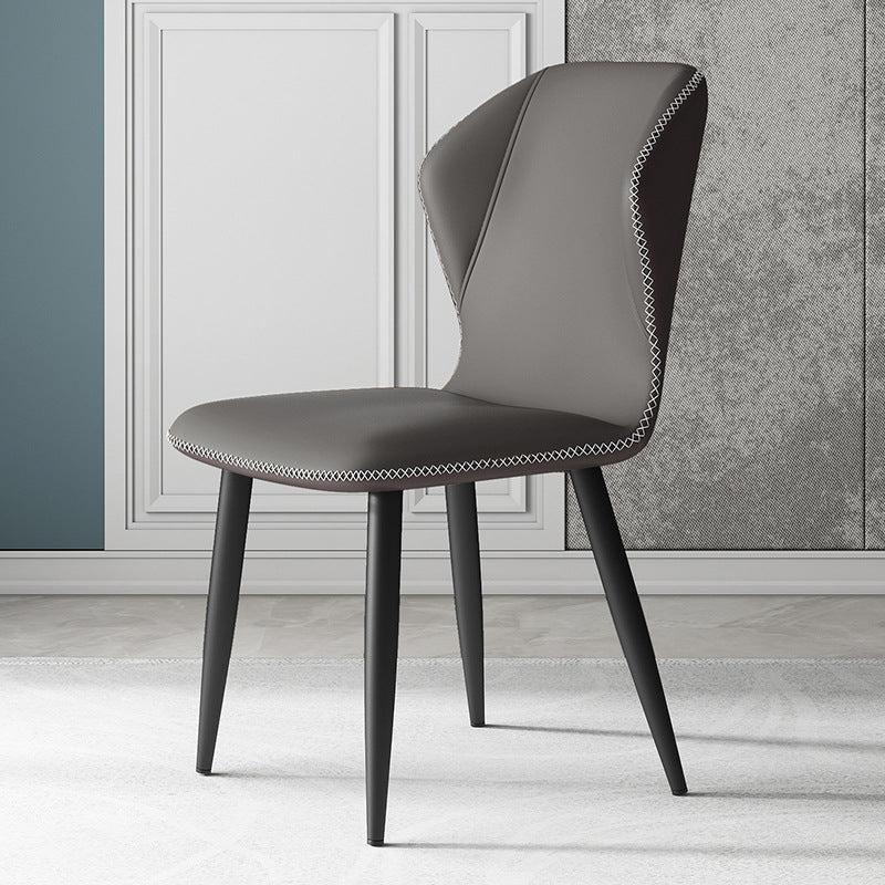 Contemporary Leather Wingback Side Chair Matte Finish Bedroom Dining Chair