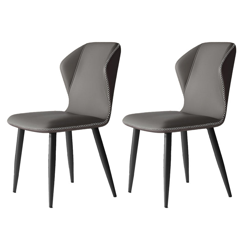 Contemporary Leather Wingback Side Chair Matte Finish Bedroom Dining Chair