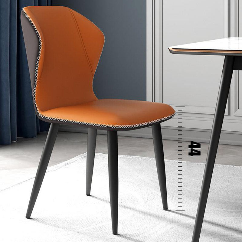 Contemporary Leather Wingback Side Chair Matte Finish Bedroom Dining Chair