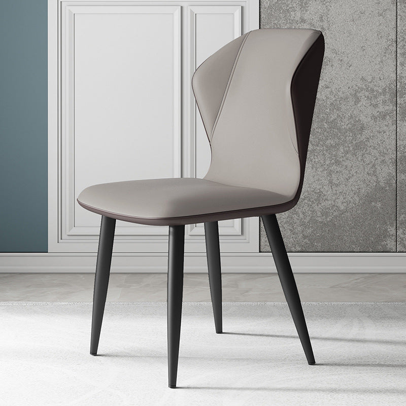 Contemporary Leather Wingback Side Chair Matte Finish Bedroom Dining Chair