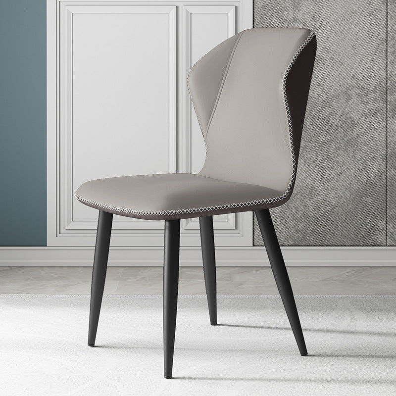 Contemporary Leather Wingback Side Chair Matte Finish Bedroom Dining Chair