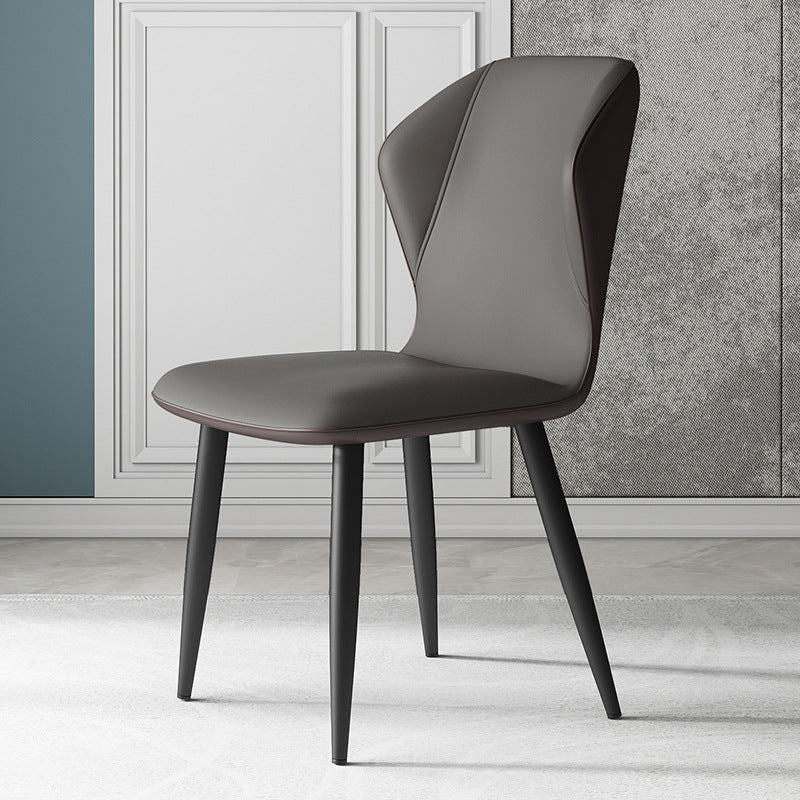 Contemporary Leather Wingback Side Chair Matte Finish Bedroom Dining Chair