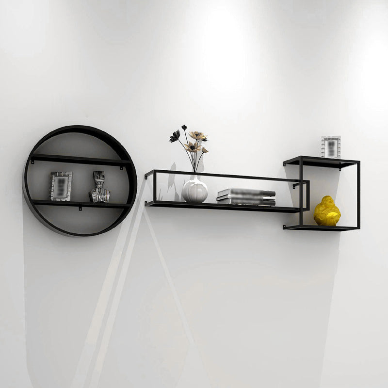 Black Industrial Wall Mounted Bookshelf Iron Bookshelf for Living Room