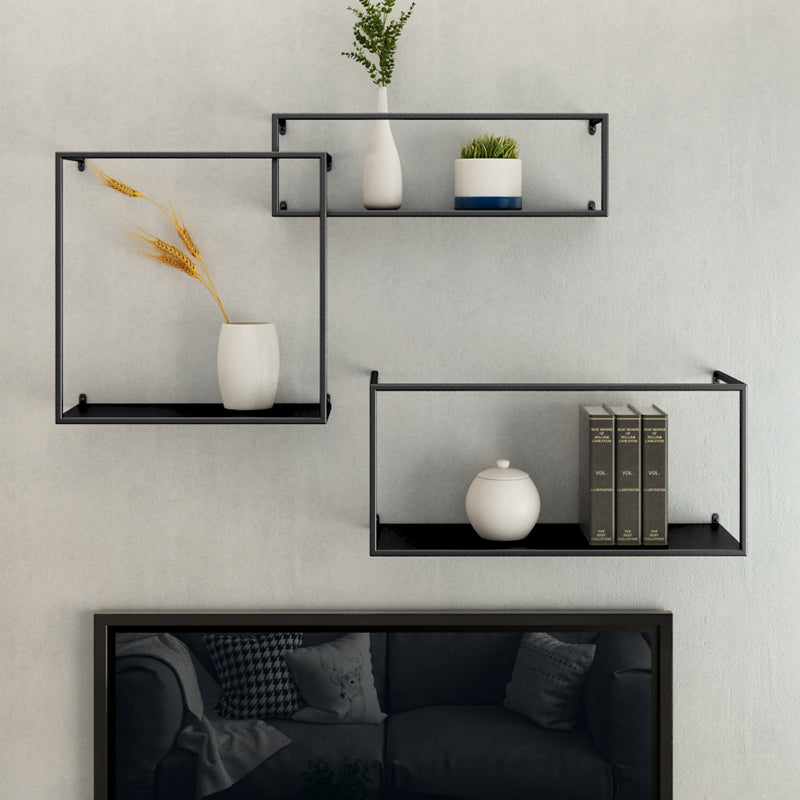 Iron Closed Back Bookshelf Gold and Black Industrial Wall Unit Bookshelf