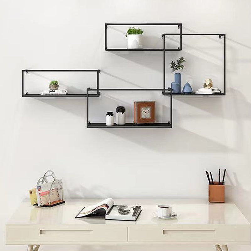 Iron Closed Back Bookshelf Gold and Black Industrial Wall Unit Bookshelf