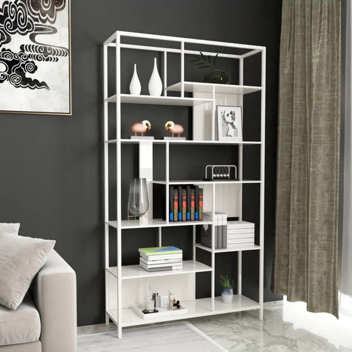 Open Etagere Bookcase Modern Style Shelf Bookcase with Metal Material