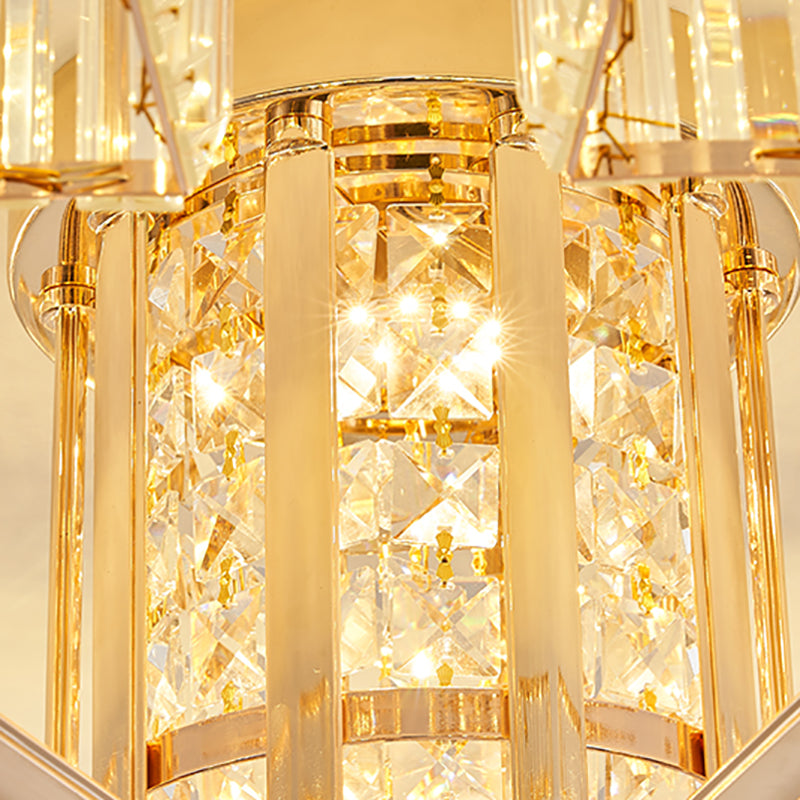 Moderne Metall-Halbblüte-Lampen-Golddecke mit Rechteckkristallschatten mehrköpfiger Kopf