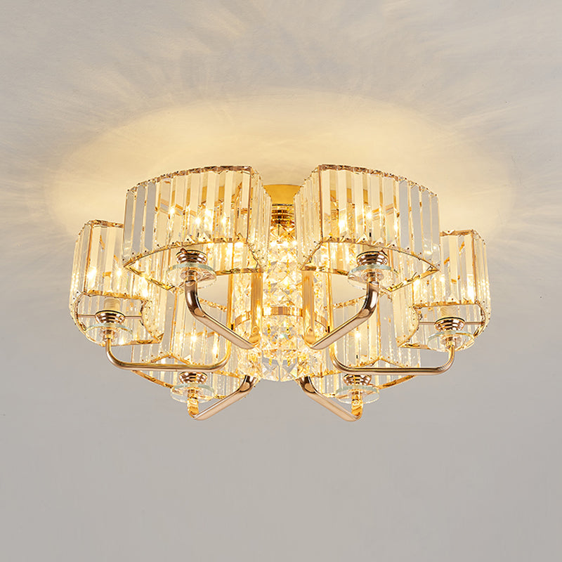 Moderne Metall-Halbblüte-Lampen-Golddecke mit Rechteckkristallschatten mehrköpfiger Kopf