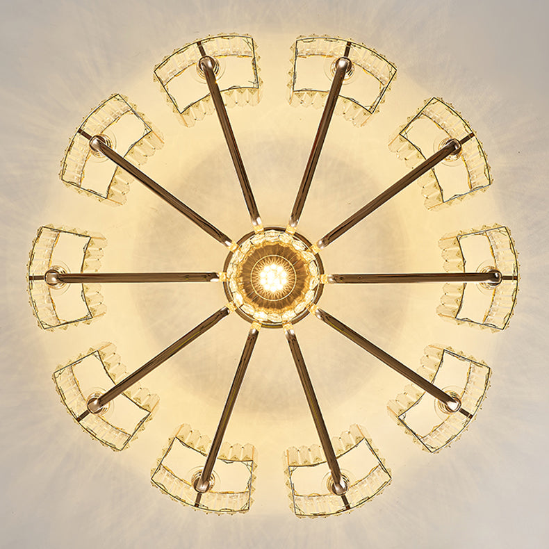 Moderne Metall-Halbblüte-Lampen-Golddecke mit Rechteckkristallschatten mehrköpfiger Kopf