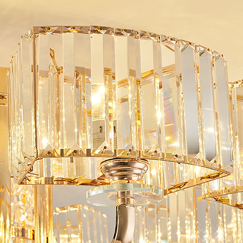 Moderne Metall-Halbblüte-Lampen-Golddecke mit Rechteckkristallschatten mehrköpfiger Kopf